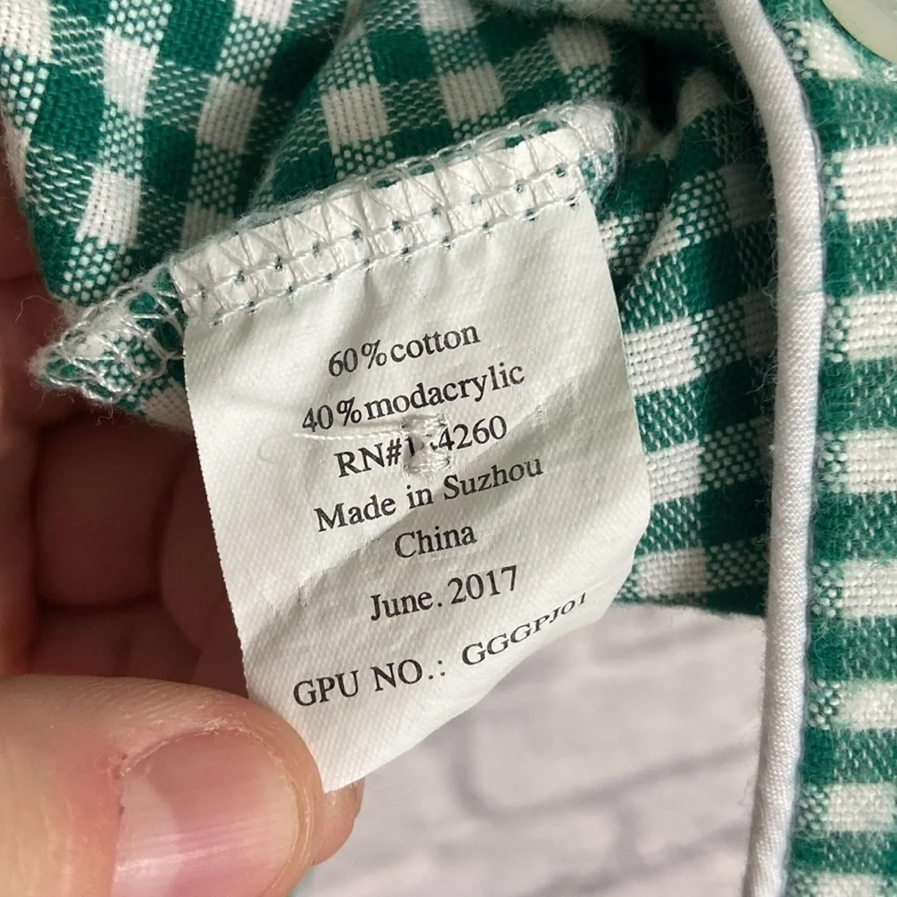 Petite Plume size 10 Green Gingham Classic Flannel Pajama Shirt